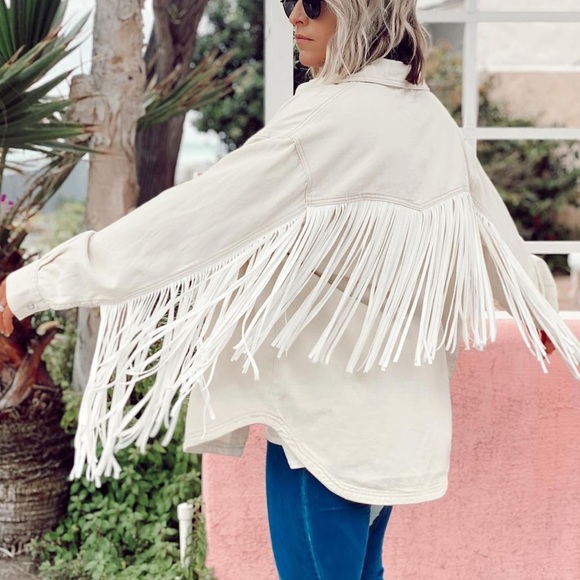 Jackets & Blazers - Oversized denim fringe jacket